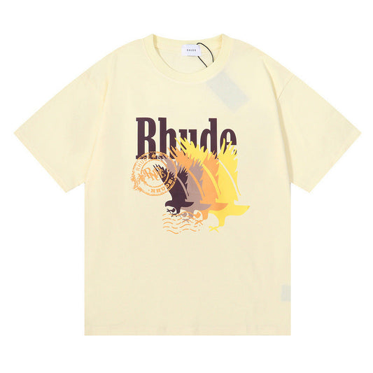 Rhude T-shirt gradual change color bird print short sleeve T-shirt