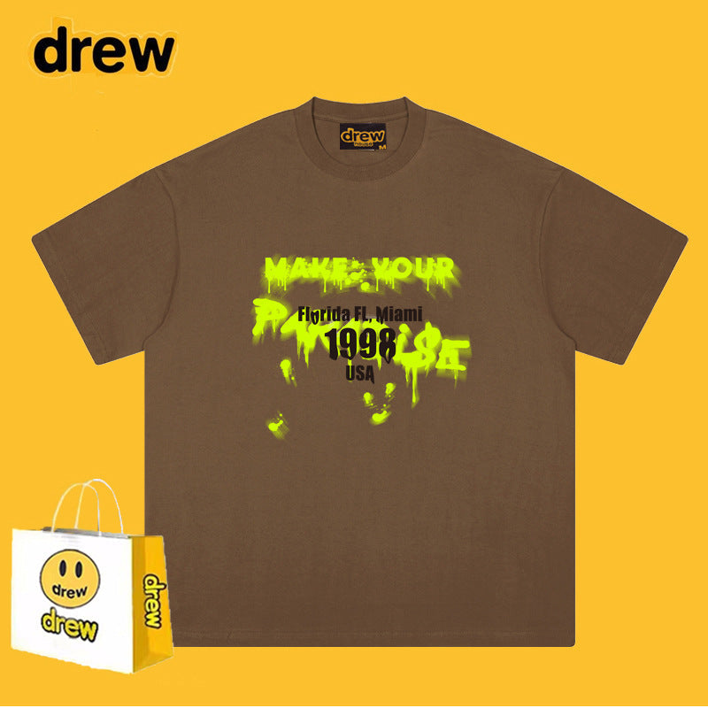Drew T-shirts Smiley Face Short-Sleeved T-shirt Men's Short-Sleeved T-shirt