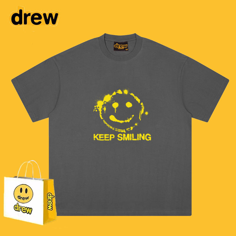 Drew T-shirts Smiley Face Short Sleeve Fashion Printed T-shirt
