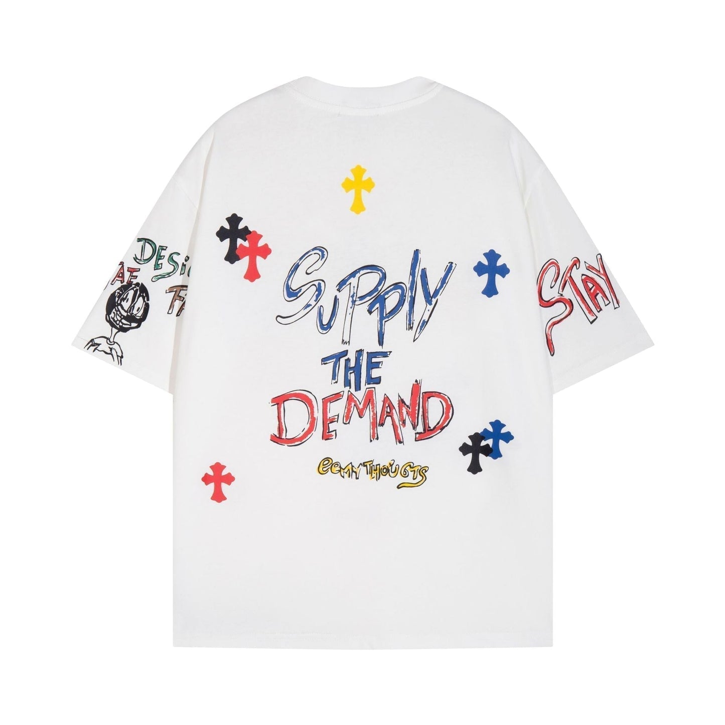 Chrome Heart T Shirts Cross Print Sanskrit Hand Painted Graffiti Short Sleeve T-Shirt