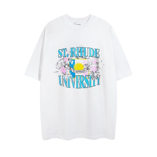 Rhude T-shirt Micro Label Flower Letter Print Pattern Short Sleeve T-shirt