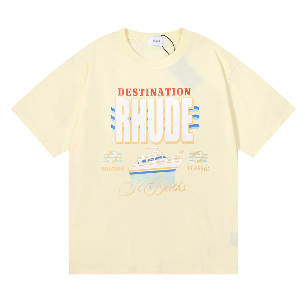 Rhude T-shirt Micro Label Yacht Print Short Sleeve T-shirt