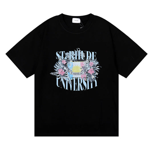 Rhude T-shirt Flag Floral Print Short Sleeve T-shirt
