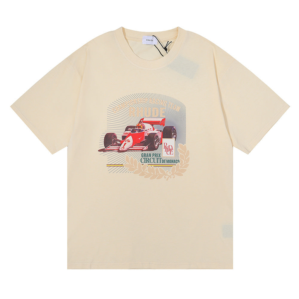 Rhude T-shirt Micro Label Letter F1 Racing Printed Short Sleeve T-shirt Loose Half Sleeve Shirt