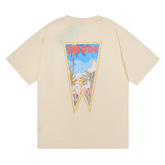 Rhude T-shirt Stamp Seal Coconut Tree Print Short Sleeve T-shirt