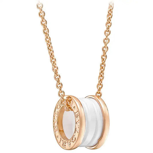 Bvlgari Zero 1 White Ceramic Pink Gold Cubic Zirconia Necklace