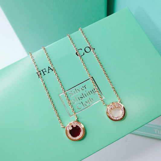 Tiffany Cubic Zirconia and Mother Pearl Circle Necklace Pendant
