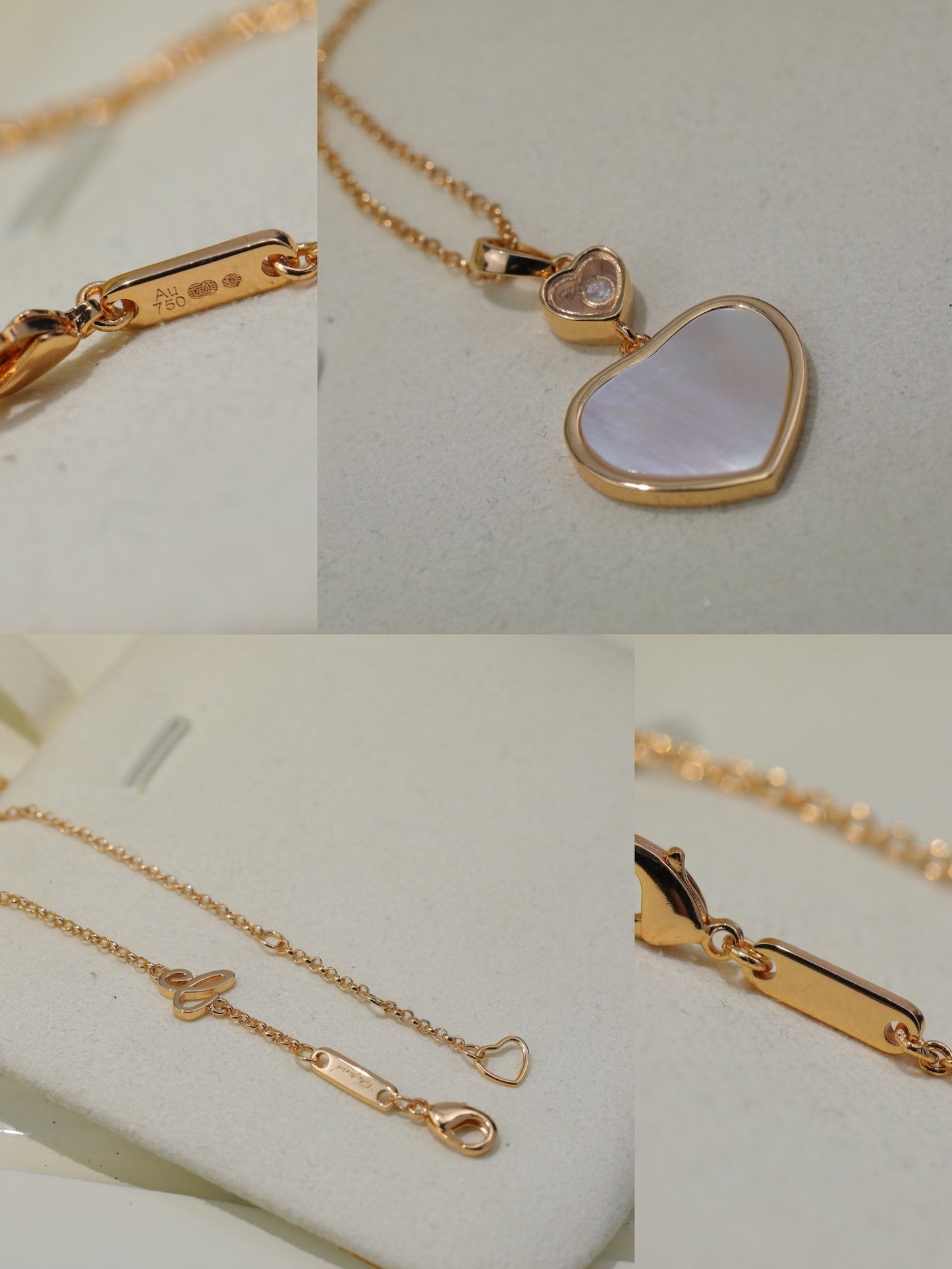 Chopard Happy Heart White MOP Necklace Pink Gold Cubic Zirconia