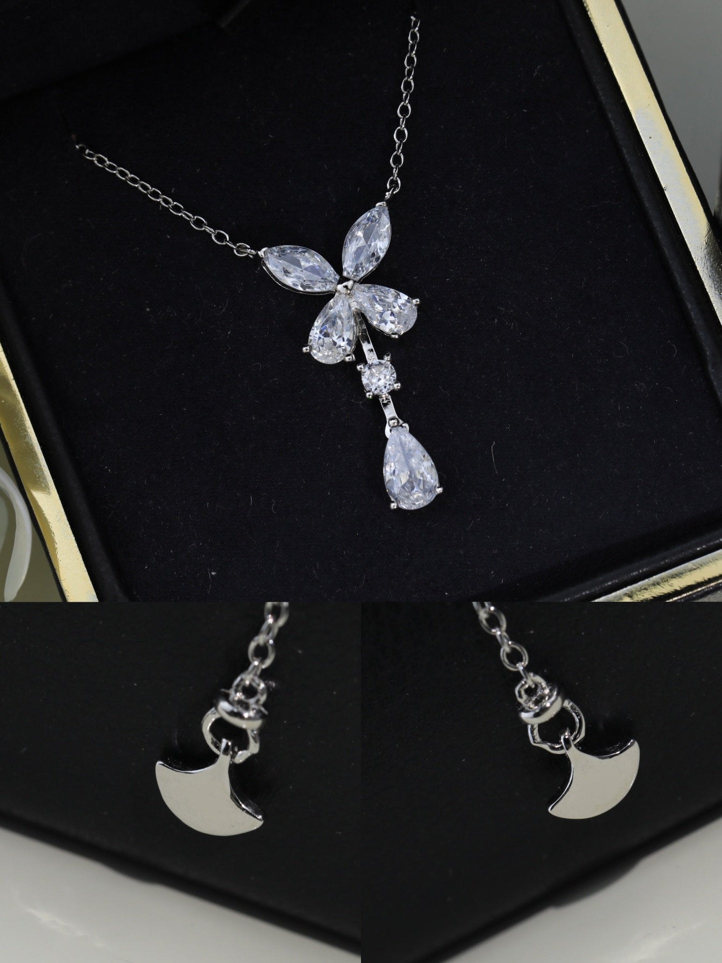 Graff Butterfly Pear Shape Classic Silver Cubic Zirconia Drop Necklace
