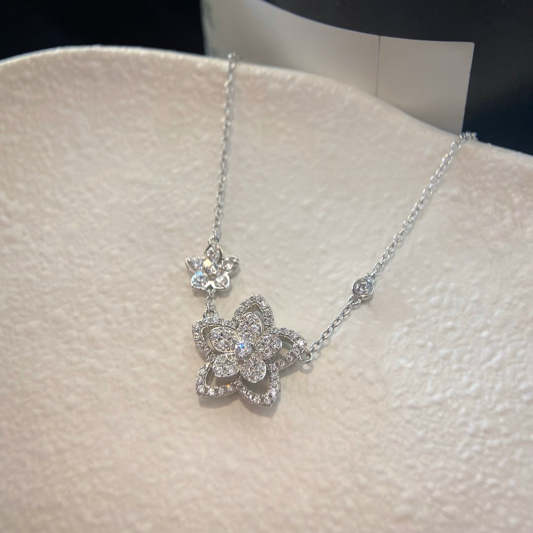 Graff Wild Flower Double Silver Cubic Zirconia Necklace