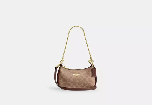 Teri Mini Crossbody Bag in Signature Canvas - Tan/Brown