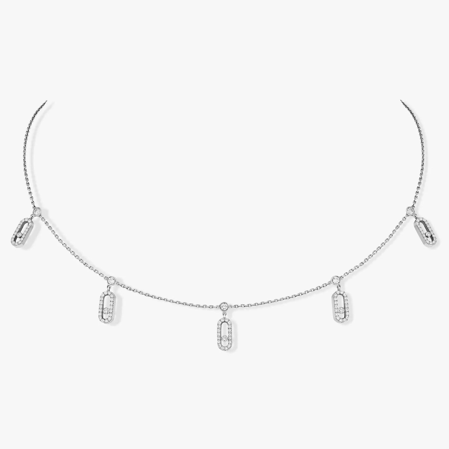 Messika Move Uno Paved Drop Pendant Choker Silver Necklace