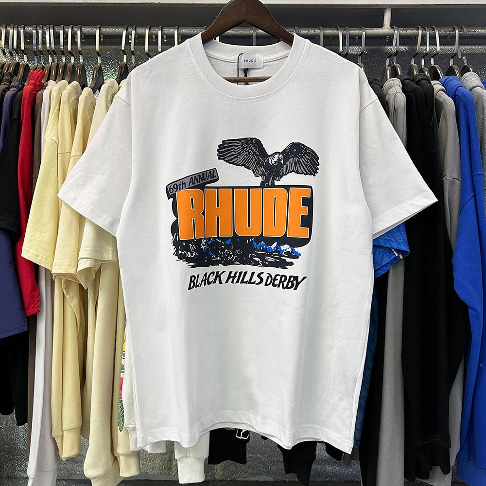 Rhude T-shirts Black Shadow Print Cotton Casual Short Sleeve Men and Women