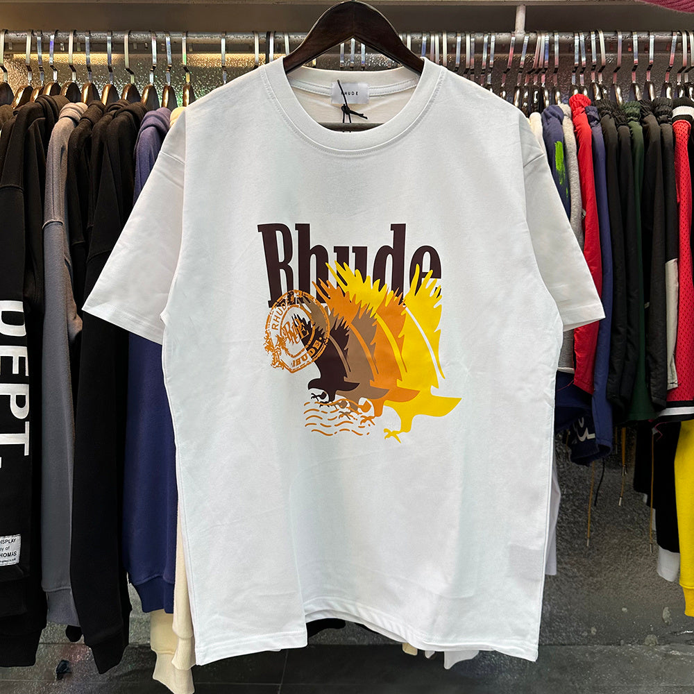 Rhude T-shirts gradual change color pattern print cotton short sleeves men and women