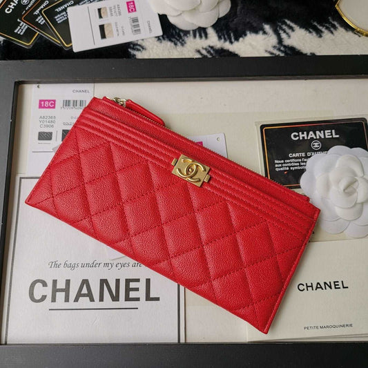 Chanel Caviar Quilted Zip Boy Pouch - Red