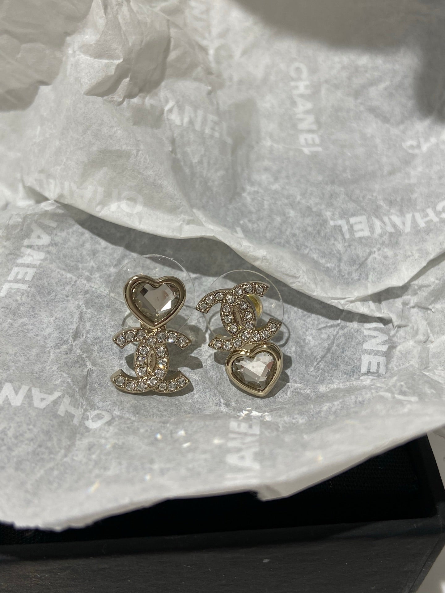 Chanel Asymmetrical Heart Gold Diamond Earrings