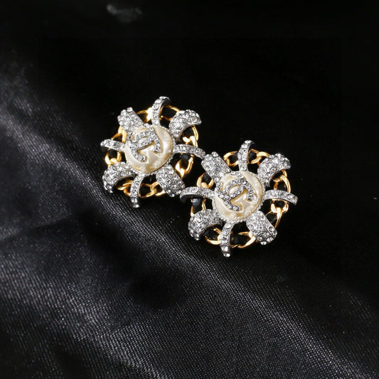 Chanel Mini Stud Silver Gold Black Diamond Earring