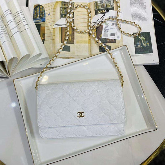 Chanel Caviar Wallet On Chain WOC White