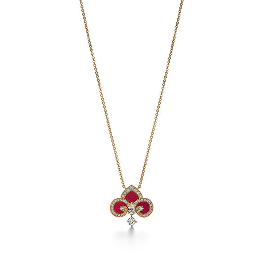 Tiffany Fleur de Lis Pink Gold Cubic Zirconia Necklace