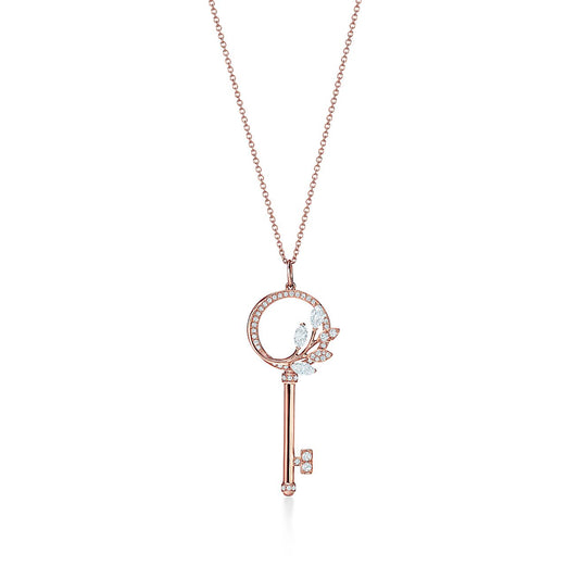 Tiffany Victoria Cubic Zirconia Pink Gold Vine Circle Key Necklace