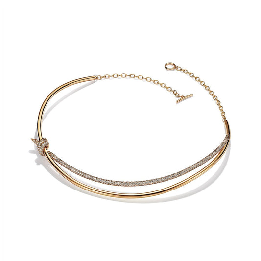 Tiffany Knot Double Row Necklace in Yellow Gold with Cubic Zirconia