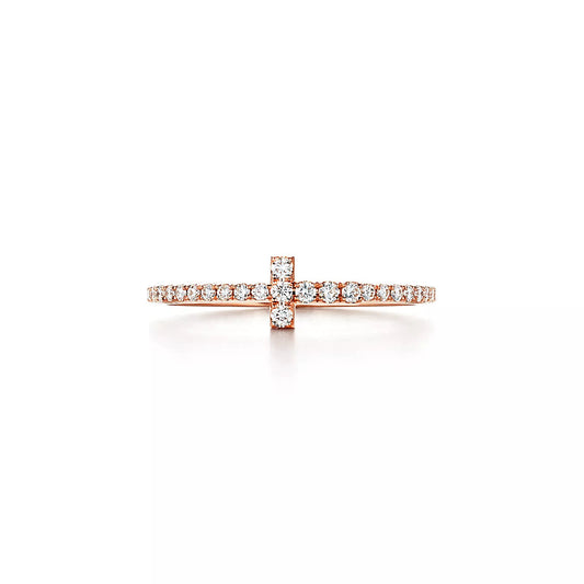 Tiffany T Ring Cubic Zirconia Pink Gold