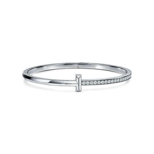 Tiffany Narrow T1 Hinged Bangle Cubic Zirconia Silver